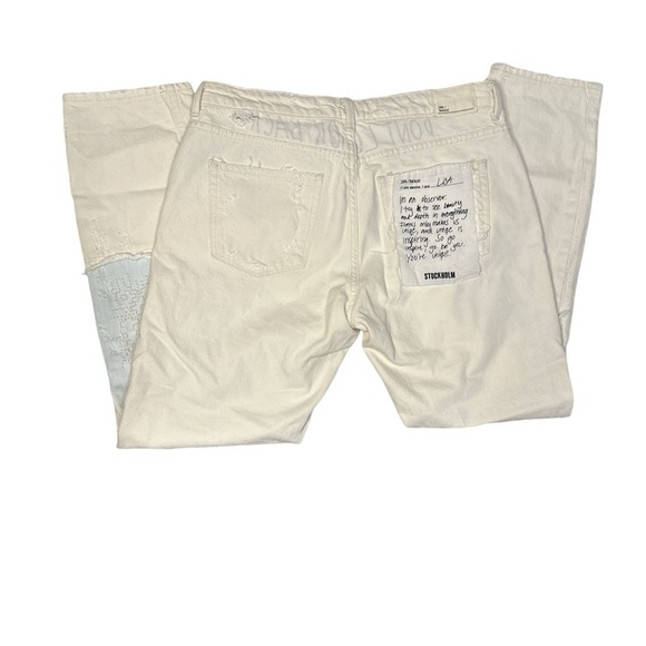 Zara Trafaluc Women’s Denim Distressed Embroidered Patchwork Jeans Ivory Size 4 - Picture 5 of 12